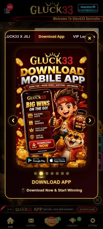 Gluck33 Casino mobile site on a smartphone